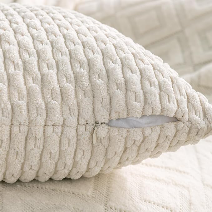Set of 4 Navy White Taupe Decorative Throw Pillow Covers 16x16 Inch Corduroy Pillow Covers for Bed Couch Sofa Living Room Soft Square Cushion Cases