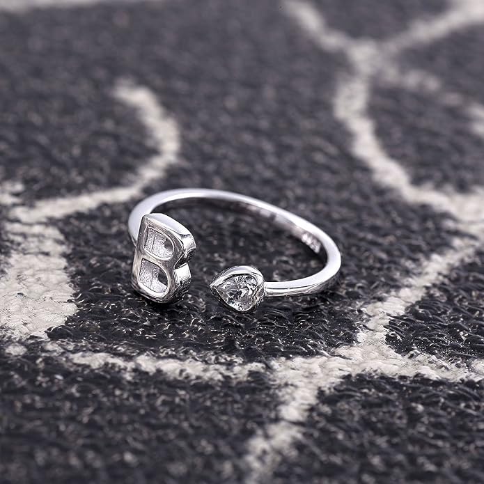 VIKI LYNN 925 Sterling Silver Rings Size 4.5 Adjustable Initial Letter Ring with Cubic Zirconia-Personalized Gifts for Women