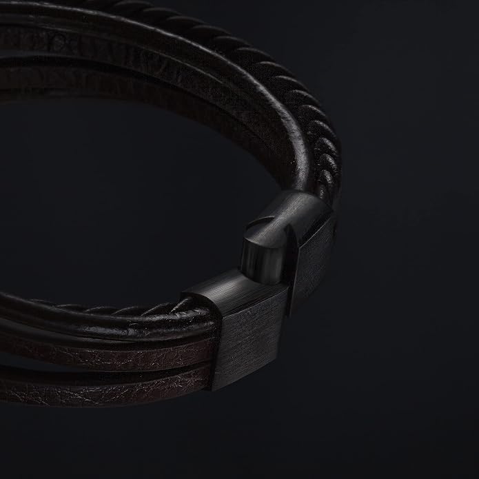 SERASAR | Premium Leather Bracelet [Braid] for Men in Black & Brown | Various Lengths | Magnetic Stainless Steel Clasp | Exclusive Jewellery Box | Great Gift Idea for Men