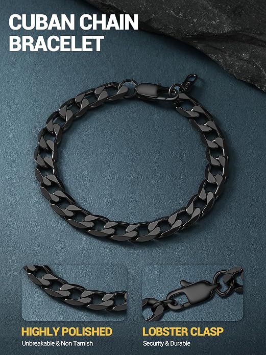 PROSTEEL Silver/Gold/Black Bracelets for Men Figaro Cuban Link, 6mm-13mm Width, 7.5"/8.3"/9" Length, Stainless Steel Mens Bracelet Jewelry with Gift Box