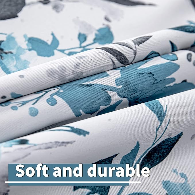 MYSKY HOME Living Room Floral Curtains 2 Panel Sets for Dining Room - Farmhouse Darkening Thermal Insulated Window Treatment Grommet Drapes, 108 Inch Long, Turquoise
