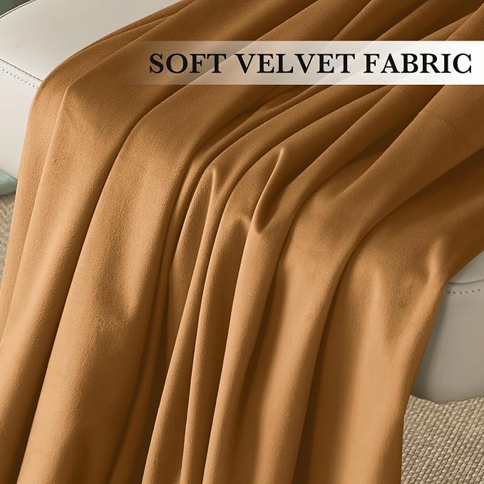 RYB HOME Bronze Velvet Curtains for Bedroom Living Room, Thermal Insulated Privacy UV Heat Blocking Luxurious Soft Rod Pocket Back Tab Drapes for Nursery, 52" W x 120" L, 2 Panels