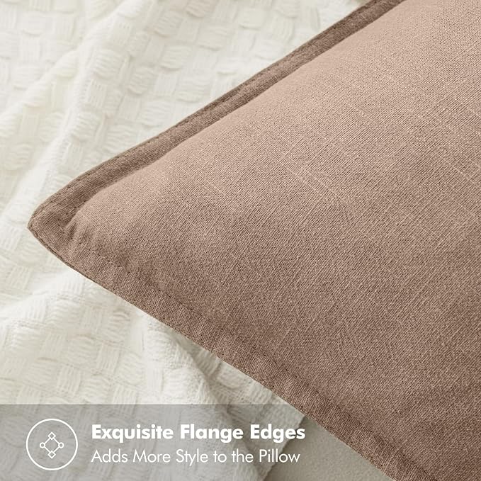 MIULEE Decorative Linen Euro Sham Pillow Covers 24x24 Camel | Boho Farmhouse Neutral Couch Throw Pillows for Bed, Pack of 2 Accent Modern Pillowcases, Sofa Livingroom Home Decor