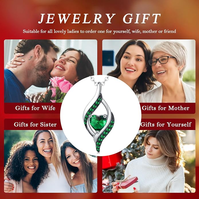 KiiKii Birthday Gifts for Women Birthstone Necklace Platinum Plated 925 Sterling Silver Forever Love Heart Pendant Meaningful Jewelry Gifts for Wife Mom