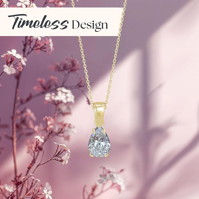 14K Gold Plated Gemstone Necklace for Women - Birthestone Teardrop Necklace - Gold Jewelry for Women - Dainty Gold Necklace - Everyday Necklaces - Gold Necklaces for Women