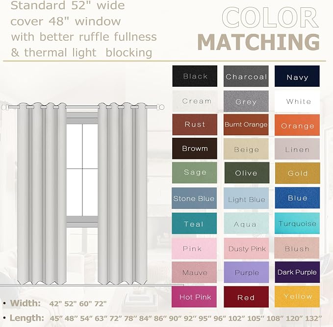 Dark Sage Green Blackout Curtains 63 Inch Length for Bedroom 2 Panels Set Grommet Room Darkening Insulated Thermal Drapes Window Treatment Curtain Panels for Living Room Boho Decor,42x63 In Long