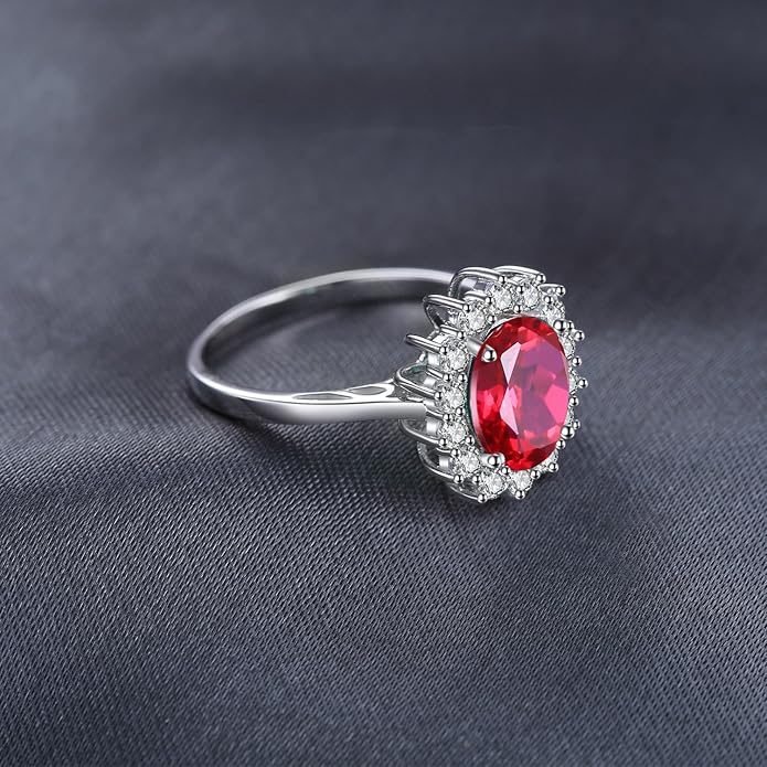 JewelryPalace Princess Diana Kate Middleton Class Gemstone Birthstone Sapphire Halo Engagement Rings for Women, Anniversary 14K White Yellow Rose Gold Plated 925 Sterling Silver Promise Rings for Her