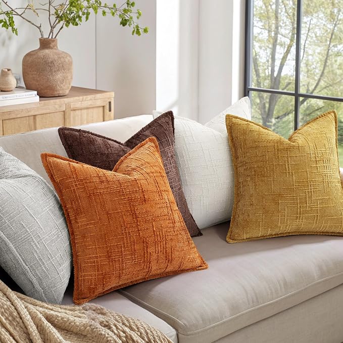 decorUhome Chenille Decorative Throw Pillow Covers 12x20 Set of 2,Brown | Soft Texture, Slubby Modern Design, Flange Edges, Cozy Lumbar Accent Pillow Covers for Couch, Sofa, Bed, Living Room