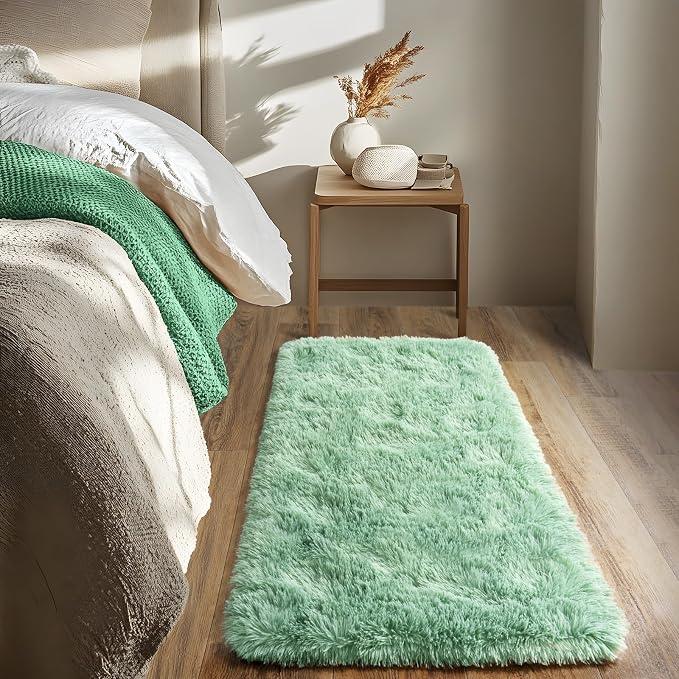 Dssimo Sage Green Rug for Bedroom 2x4 Feet Fluffy Bedside Rugs | Soft Shag Fuzzy Non-Slip Small Carpet for Kids,Girls Boys and Teens Decorations for Living Room Dorm Nursery Classroom