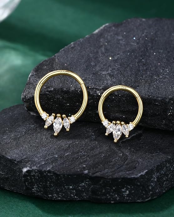 COCHARM 14K Gold Septum Rings 14K Yellow Gold Septum Piercing Jewelry 16g Septum Clicker 14kt Real Gold Daith Earrings Solid Gold Daith Piercing Hoop Daith Jewelry for Women Men