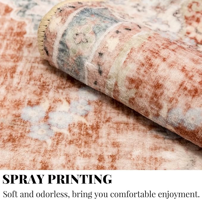 MUJOO 2'x3' Rugs Machine Washable Area Rugs for Entryway Boho Rug for Bathroom Kitchen Non Slip Carpet Abstract Soft Low-Pile Orange Navy Blue Area Rug Floral