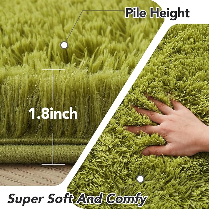 CAIYUECS Green Area Rug Bedroom 5x8: Fluffy Shag Rugs for Living Room-Modern Fuzzy Furry Plush Soft Rugs for Kids Girls Room,Shaggy Rug for Living Room,Bderoom,Dorm Home Decor(5x8 Feet,Light Green)