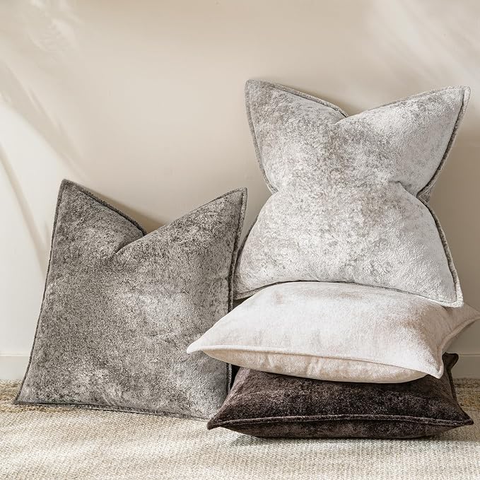 a moment Throw Pillow Covers 16X16 Inch 4 Packs,Soft Velvet Decorative Pillow Cases with 3D Ice Flower,Texture Modern Accent Cushion Covers for Sofa Couch Home Decor Urban Stone