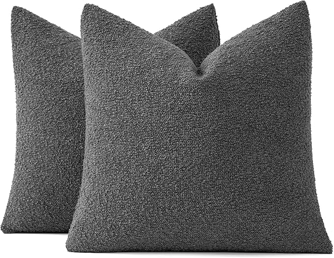 MIULEE 24x24 Decorative Euro Sham Boucle Couch Pillow Covers Charcoal | Set of 2 Textured Neutral Throw Pillow Covers, Accent Solid Pillowcases, Sofa Living Room Home Decor