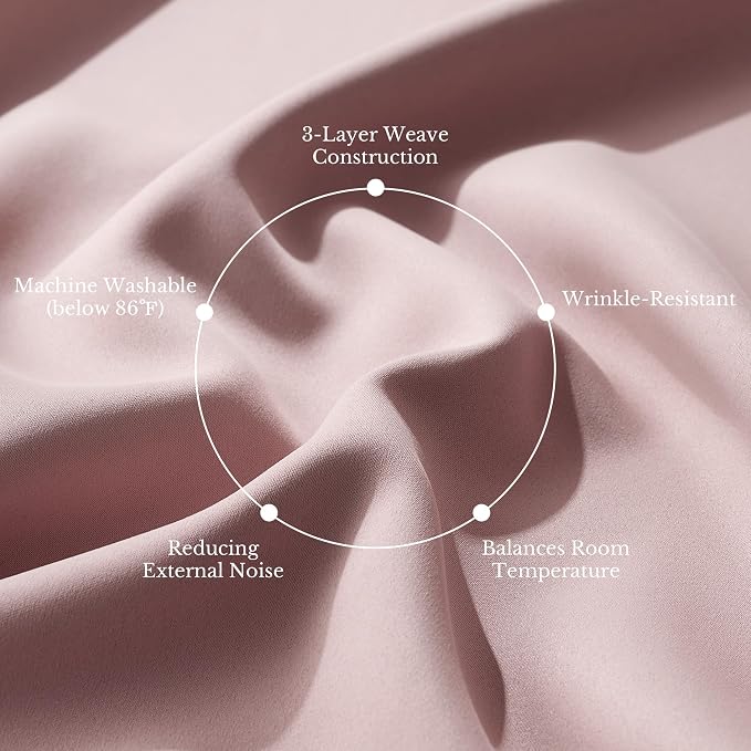 NICETOWN 100% Blackout Window Curtain Panels 84" Long, Blush Pink, 2 Pieces, 52 inches Wide Each Panel, Heat and Cold Blocking Drapes with Black Liner for Nursery, Thermal Insulated Draperies