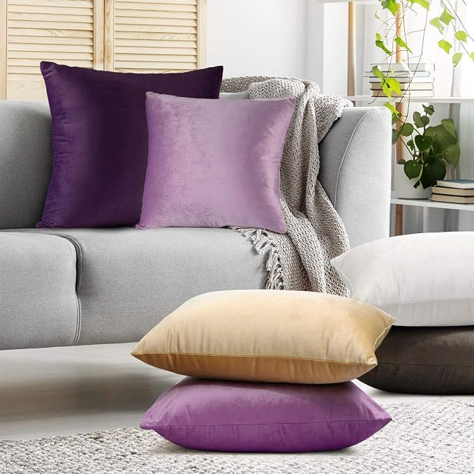 Nestl Throw Pillow Covers, Cozy Velvet Decorative Pillow Cases 24 x 24 Inches, Soft Solid Couch Pillow Covers for Sofa, Bed and Car, Set of 4 - White