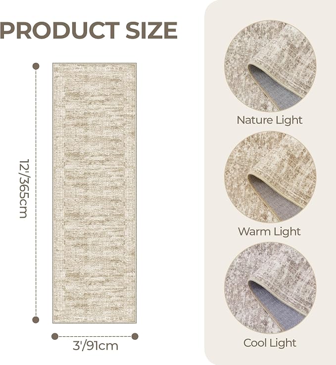 3x12 Runner Rug Non Slip,Washable Hallway Runner Rug,Brown | Carpet Runners for Hallway 12ft,Entryway,Bedroom,Living Room,Thin,Soft, Long Rug,Stain Resistant Indoor Carpet