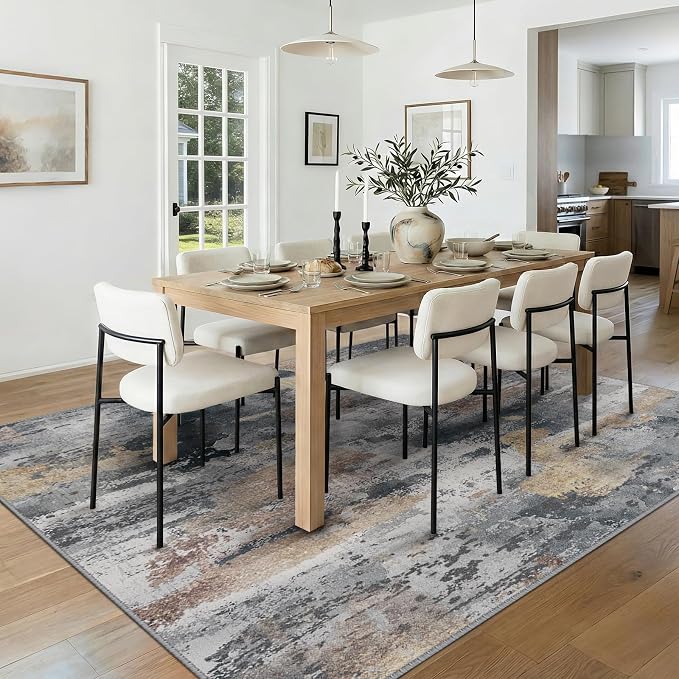 RELEANY Washable Area Rugs 9'x12' Non-Slip Modern Abstract Soft for Living Room Entryway Bedroom Kitchen, Print Pattern, Charcoal Brown