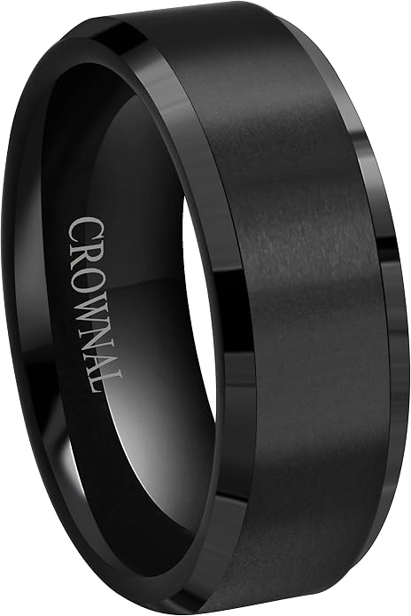 6mm 8mm 10mm Black Tungsten Wedding Band Ring Men Women Matte Finish Beveled Edges Comfort Fit Size 5 To 17