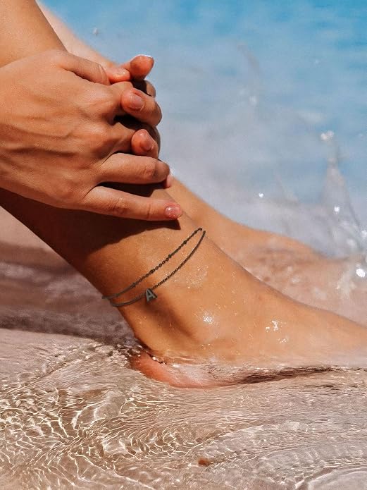 FaithHeart Initial Ankle Bracelets for Women, Waterproof 14k Gold Plated Initial Anklets Non Tarnish Stainless Steel Cute Layered Anklet Summer Beach Jewelry