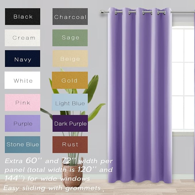 KOUFALL Lavender Curtains for Bedroom Girls 2 Panels Set Blackout Light Blocking Thermal Insulated Curtains for Teen Room Dorm Violet Lilac Purple 72 x 63 Inch Length