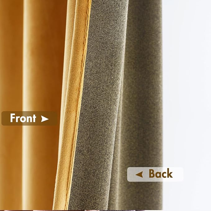 MIULEE Mustard Yellow Blackout Velvet Curtains Drapes 96 Inch Long 52"x96" | Luxurious Bedroom Living Room Decor, Room Darkening, Thermal Insulated, Rod Pocket Design, Super Soft Fabric