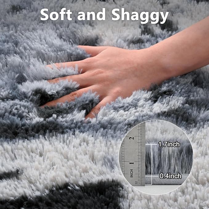 9x12 Extra Large Area Rugs for Living Room, Shaggy Non-Slip Tie-Dyed Rugs for Bedroom Kids Playroom Dorm Room, High Pile Ultra Soft Carpet, Blue