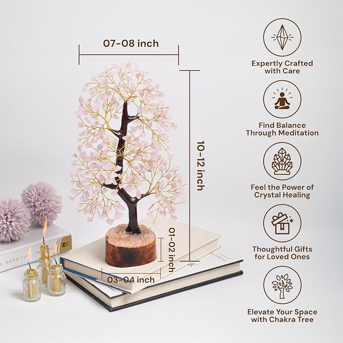 Rose Quartz Tree – Natural Rose Quartz Crystal Bonsai for Positive Energy, Healing Stones, Office Desk Accessories, Pink Room Decor Aesthetic, Spiritual Gifts & Small Shelf Decor