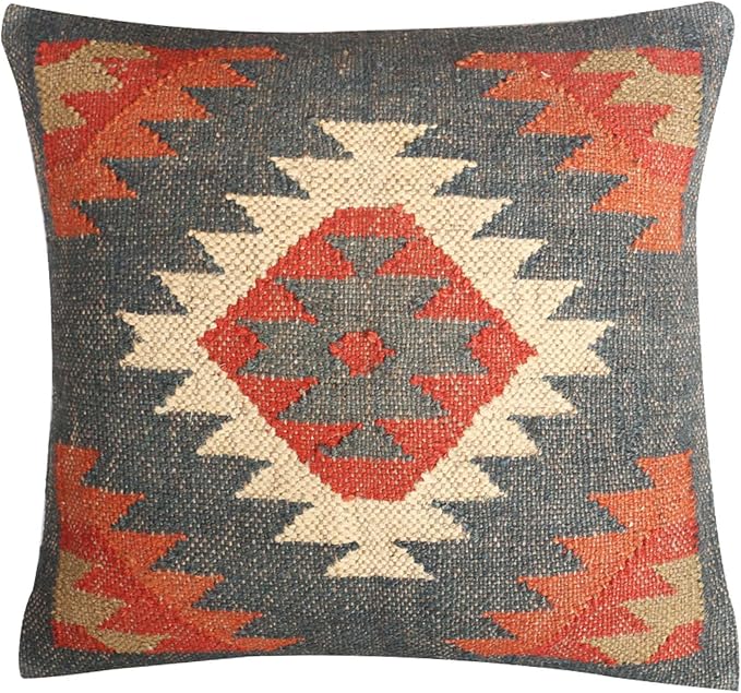 Set of 4 Wool Jute Vintage Kilim Cushion Covers,Home Decor Pillowcases Handwoven Turkish Pillow Decorative Throw Pillow Covers (Multicolor-5)