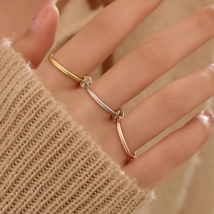 925 Sterling Silver Trinity Interlocking Fidget Anxiety Ring for Women 14K Gold Plated Spinner Stackable Promise Rings for Men Statement Connect 3 Finger Knuckle Ring Mothers Day Wedding Jewerly Gifts