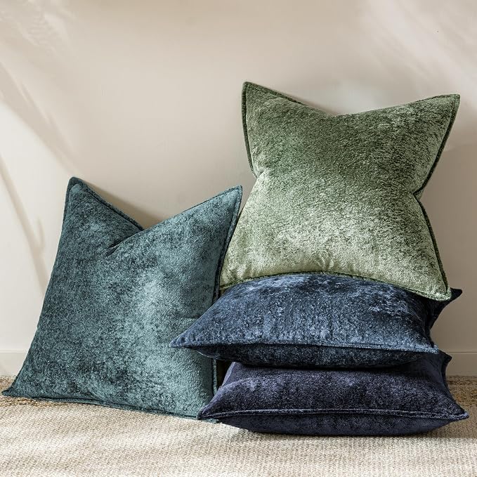 a moment Throw Pillow Covers 20X20 Inch 4 Packs,Soft Velvet Decorative Pillow Cases with 3D Ice Flower,Texture Modern Accent Cushion Covers for Sofa Couch Home Decor Peacock Noir