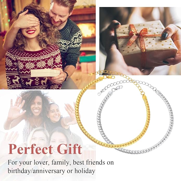 FindChic Black/14K Gold Plated Herringbone Choker Chain Necklace for Women | Waterproof Stainless Steel, Dainty Layering, Flat Snake Chain, Non-Tarnish, Hypoallergenic, Adjustable Extender, Gift Box
