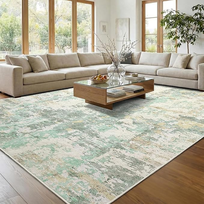 GarveeHome 10x14 Abstract Area Rug Neutral Washable Living Room Bedroom Rug | Abstract Low Pile Non Slip Rug Modern Floor Mat Carpet Indoor Accent Rug for Dining Room Playroom Nursery Home Decor