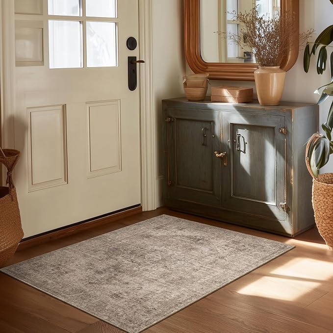Machine Washable Area Rugs for Entryway: Door Mat Indoor Entrance 2x3 Boho Rug Vintage Distress Non-Slip Low Pile Soft Throw Carpet for High-Traffic Areas Kitchen, Hallway, Farmhouse Decor