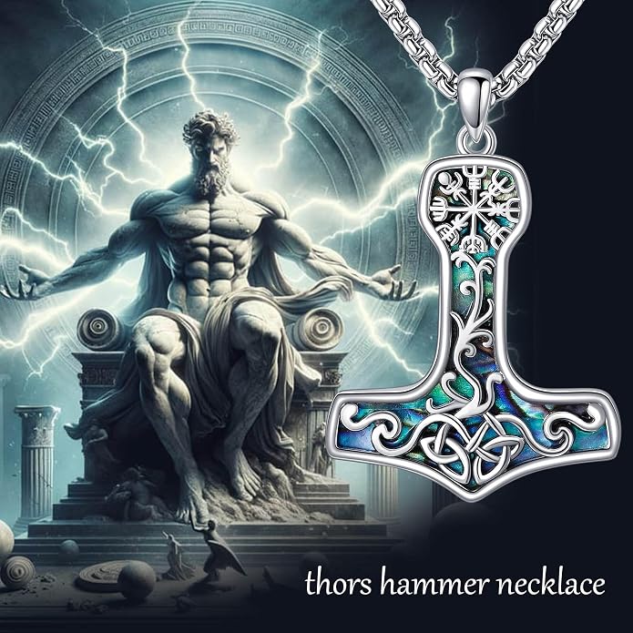 Viking Necklace for Men S925 Sterling Silver Thor Hammer Mjolnir/Wolf Tooth Pendant Necklace Nordic Viking Jewelry Gift for Men Women