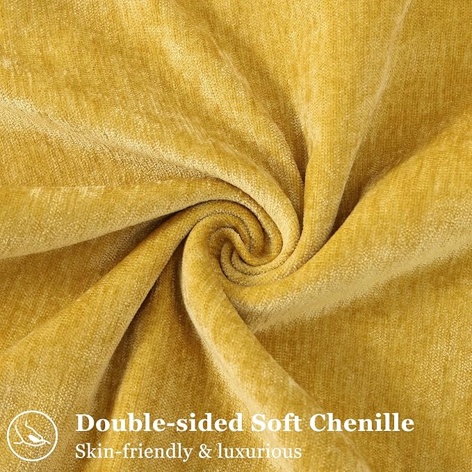 decorUhome Chenille Mineral Yellow Throw Pillow Covers 16x16 Set of 2 | Fall Soft Couch Decorative Modern Velvet Pillow Cases with Elegant Design for Sofa Bed Living Room Home Decor