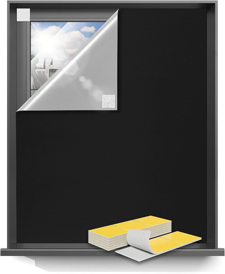 Sumobaby Blackout Curtains 79"x72" Portable No Drill Black Out Window Cover | 100% Blackout Shades with Heat-Resistant Hook&Loop Tape,Blackout Blinds for Windows DIY Cut Fit for Bedroom,Nursery(Black)