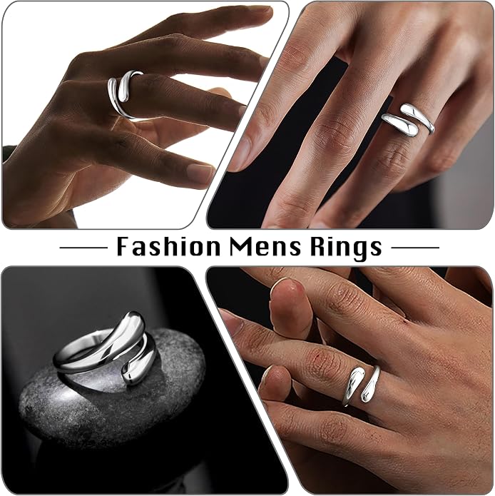 Non Tarnish Gold Chunky Rings for Women, 14K Gold Plated Statement Dome Rings Stacking Silver, Adjustable Mens Eternity Wedding Band Mixed Metal Jewelry Size 3-13