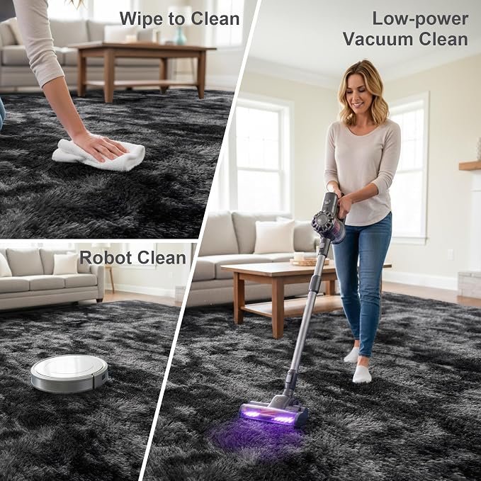 Fluffy 5x7 Area Rugs for Bedroom: Tie-dye Dark Grey Soft Shag Rug for Living Room, Large Fuzzy Plush Indoor Floor Carpet Non Slip Modern Rug for Nursery Boys Girls Kids Room Playroom Dorms Home Decor