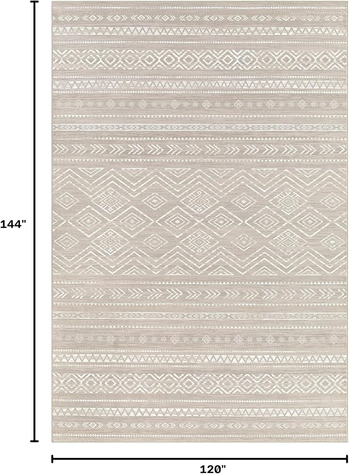 Tortania Area Rug Living Room Rugs - 10x12 Washable Large Soft Neutral Boho Moroccan Bohemian Farmhouse Rug Indoor Floor Carpet for Bedroom Under Dining Table Home Office Decor - Taupe