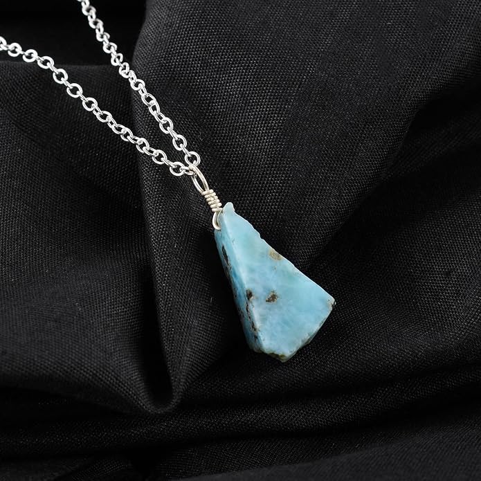 Raw Gemstone Dainty Pendant Necklace for Women, Natural Birthstone Handmade Jewelry, Healing Chakra Crystal, Silver Plated Chain 18" Birthday Gift for Her