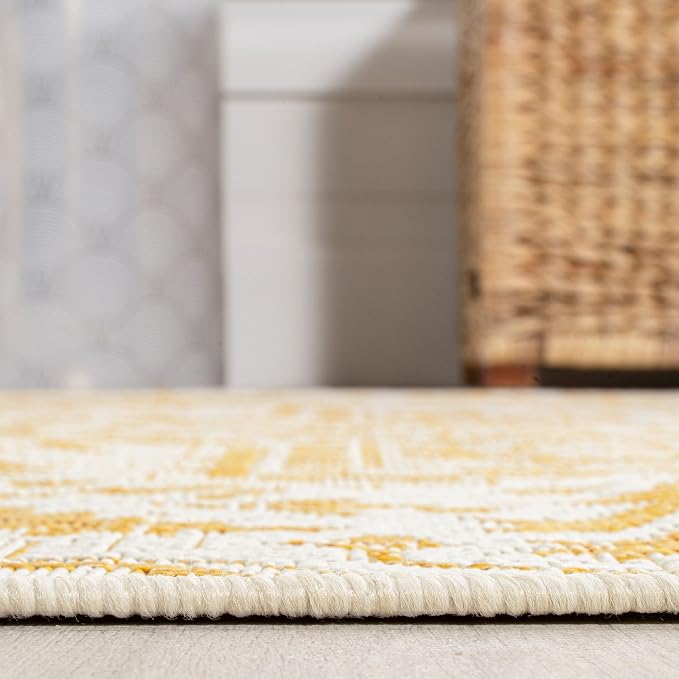 JONATHAN Y Boho Medallion Indoor Outdoor Area Rug 5X8 Cream/Yellow, Estrella Textured Weave for Backyard, Patio, Porch, Easy-Cleaning, High Traffic, Pet-Friendly, Non-Shedding (SMB105H-5)
