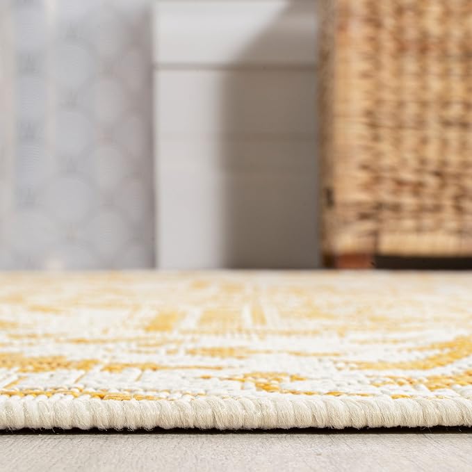 JONATHAN Y Boho Medallion Indoor Outdoor Runner Rug 2X8 Cream/Yellow, Estrella Textured Weave for Backyard, Patio, Porch, Easy-Cleaning, High Traffic, Pet-Friendly, Non-Shedding (SMB105H-28)