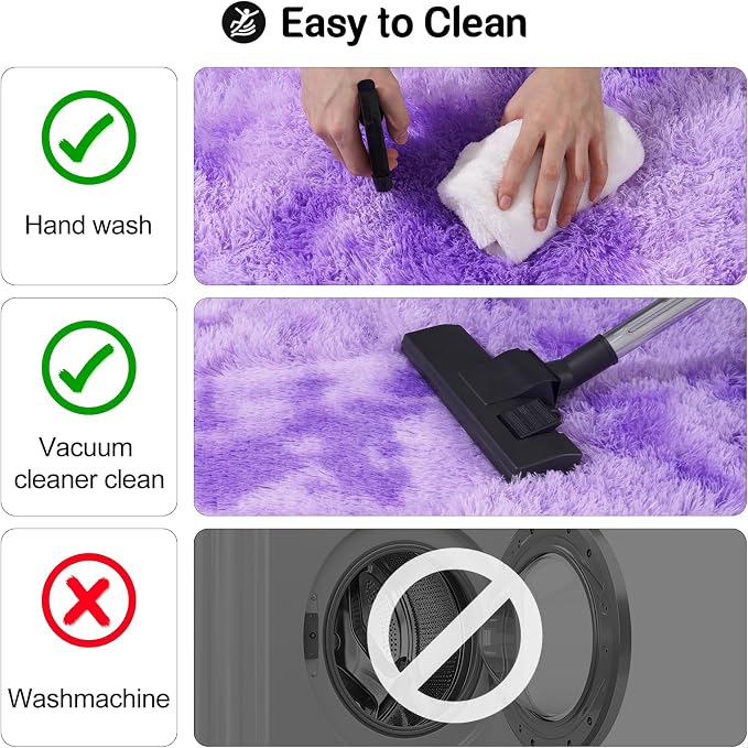 qulint Purple Rugs for Bedroom 3x5, Shag Fuzzy Small Carpet for Living Room | Fluffy Tie-dyed Purple Nursery Rug Soft Plush Shaggy Alfombra for Dorm Kid Room Classroom Home Decor