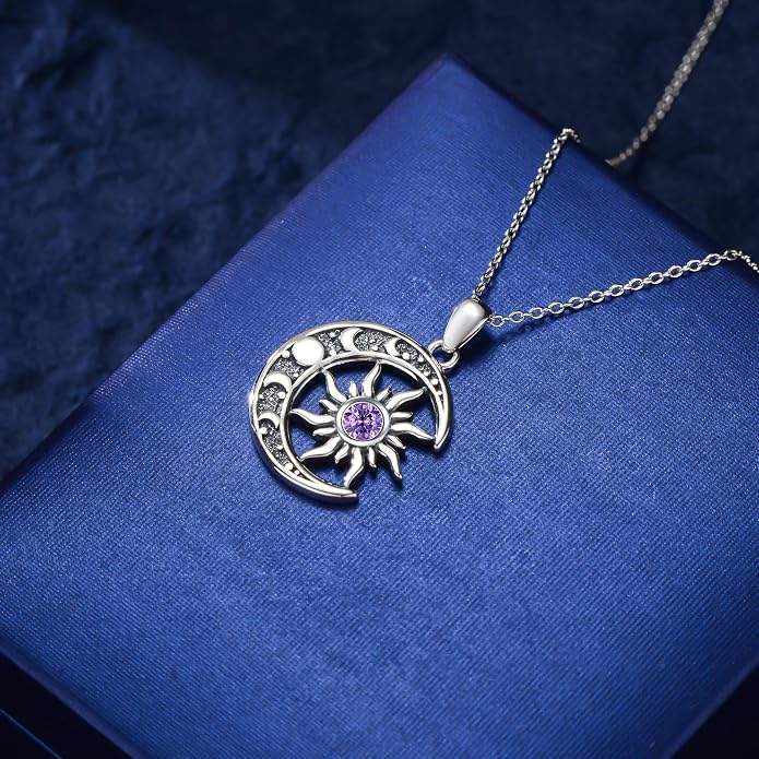 Sun and Moon Necklace 925 Sterling Silver Sun Moon Pendant Gemstone Jewelry Gifts for Women