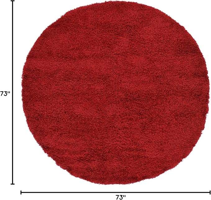 Unique Loom Solid Shag Collection Area Rug (6' 1" Round, Cherry Red) | Modern solid area rug for dining room, entryway & bedroom. Stain-resistant, easy-care, kid & pet friendly