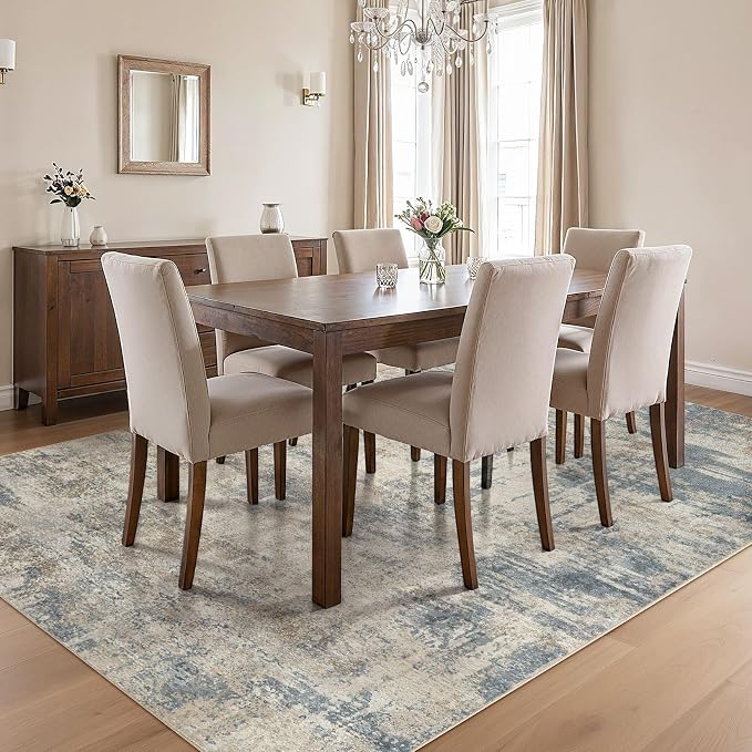 cotiled 5x7 Area Rugs Abstract Soft Non Slip Washable Living Room Rug | Stain Resistant, Robot Vacuum & Pet Friendly, Low-pile, For Living Room, Bedroom, Dining Table, Nursery Light Blue