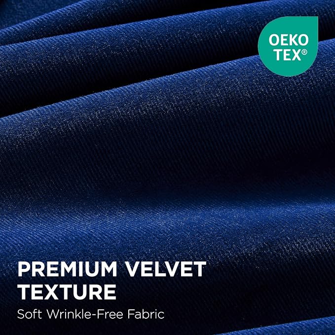 Joydeco 100% Blackout Velvet Curtains Royal Blue 108 Inch Back Tab | Luxury Thermal Insulated Velvet Curtains for Bedroom Living Room, Soundproof Blackout Window Drapes