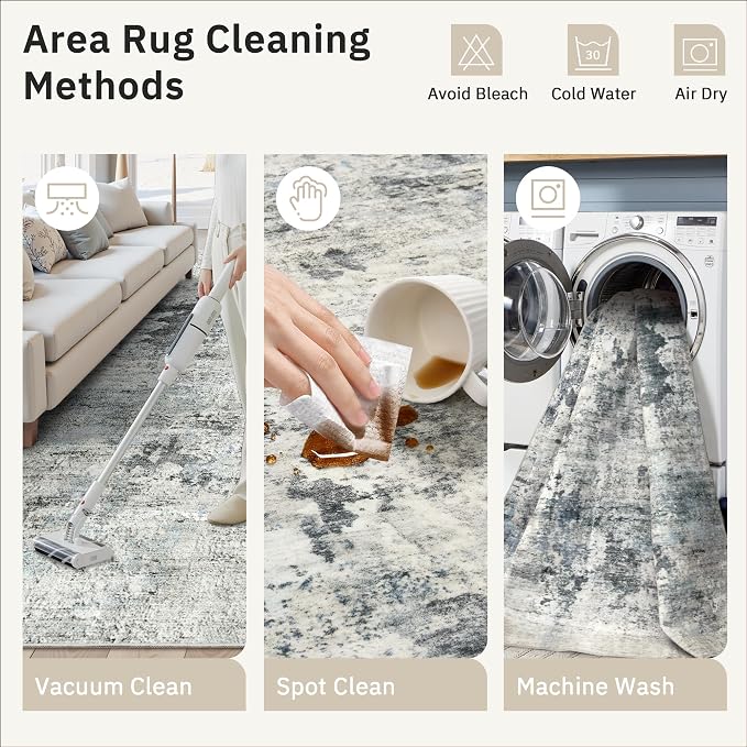 Soalmost Abstract Rug 5x7 Machine Washable Area Indoor Grey Low Pile Non-Slip Foldable Thin Accent Rugs for Bedroom Living Room Dining Room