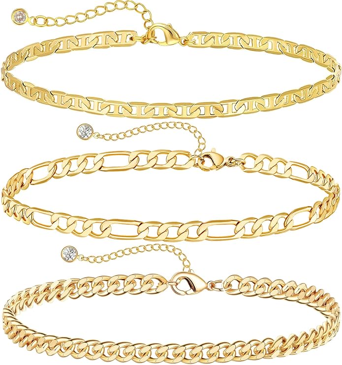 DEARMAY Gold Anklets for Women Waterproof, Non Tarnish14K Gold Plated Ankle Bracelets Set Stack, Summer Beach Jewelry Gifts for Vacation, Bikini Outfits for Women Mom Her